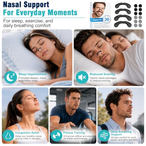 Reusable Nasal Strips for Breathing & Snoring, 30-Piece