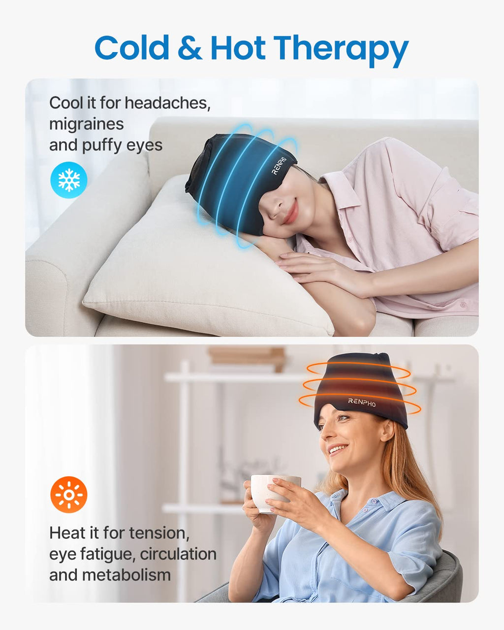 RENPHO Migraine Ice Head Wrap & Eyeris 3 Eye Massager
