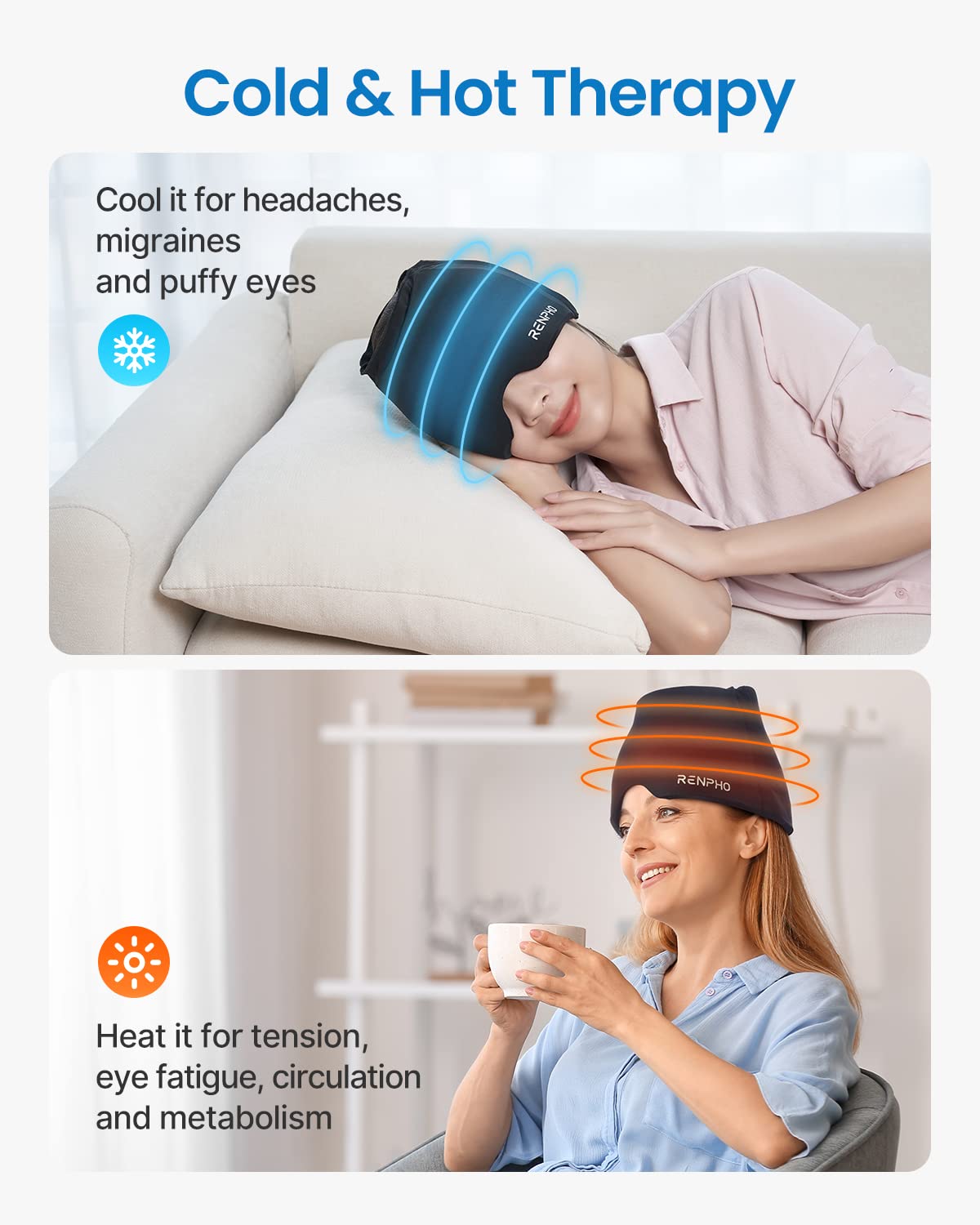 RENPHO Migraine Ice Head Wrap & Eyeris 3 Eye Massager
