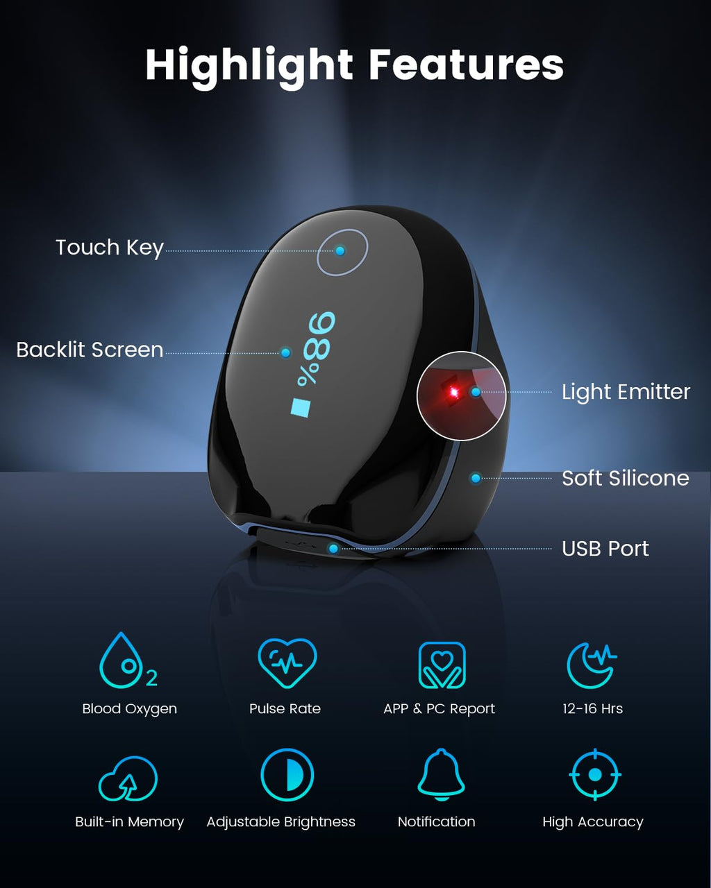 Wearable Bluetooth Finger Pulse Oximeter