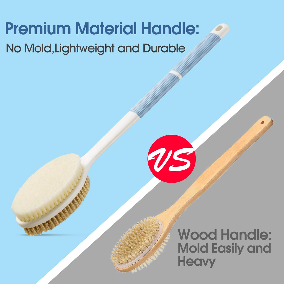 Long Handle Body Scrubber with Dual Bristles