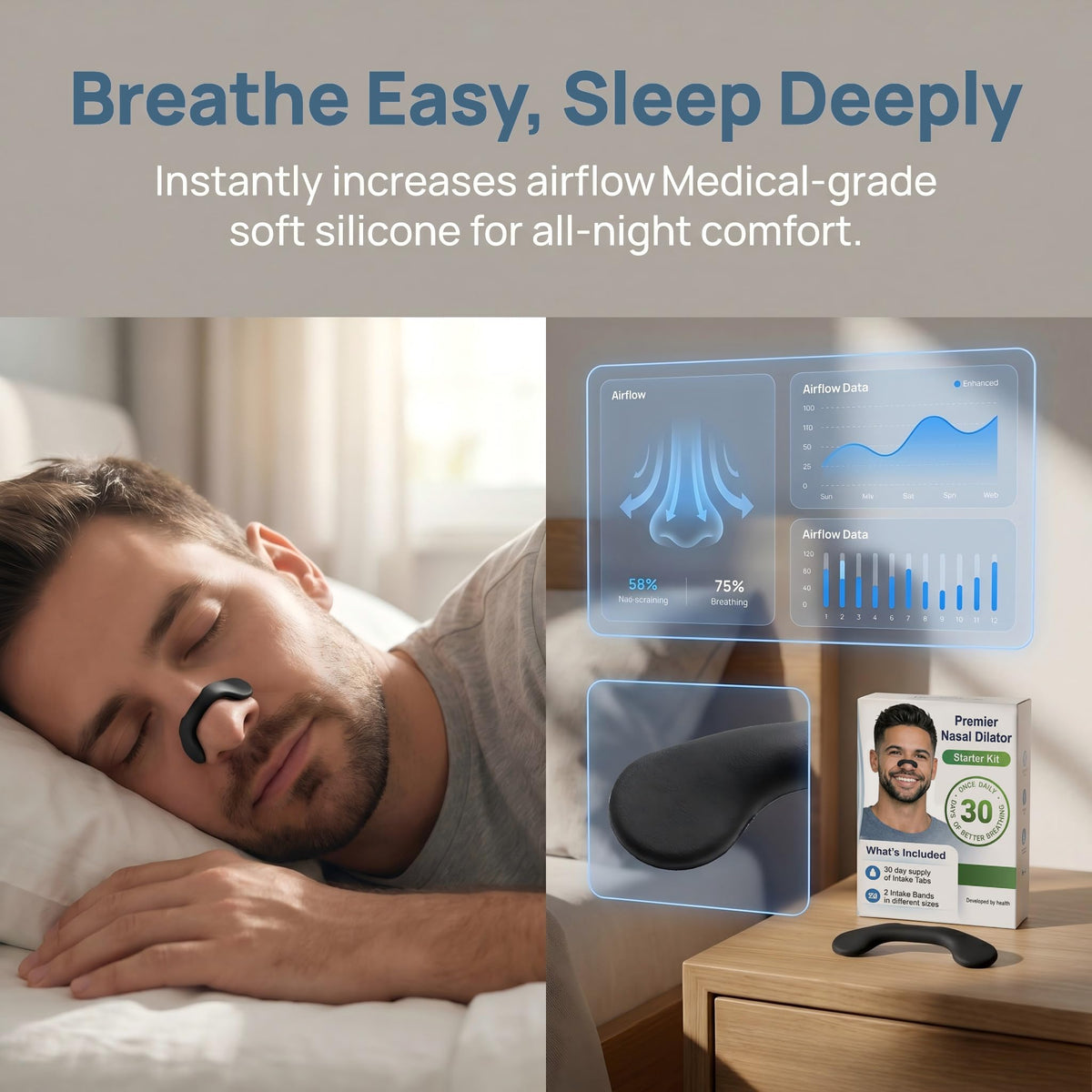 Reusable Nasal Strips for Breathing & Snoring, 30-Piece