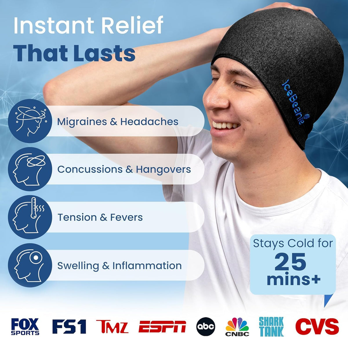 IceBeanie Migraine Relief Cap Bundle with Black, Blue & Pink Caps