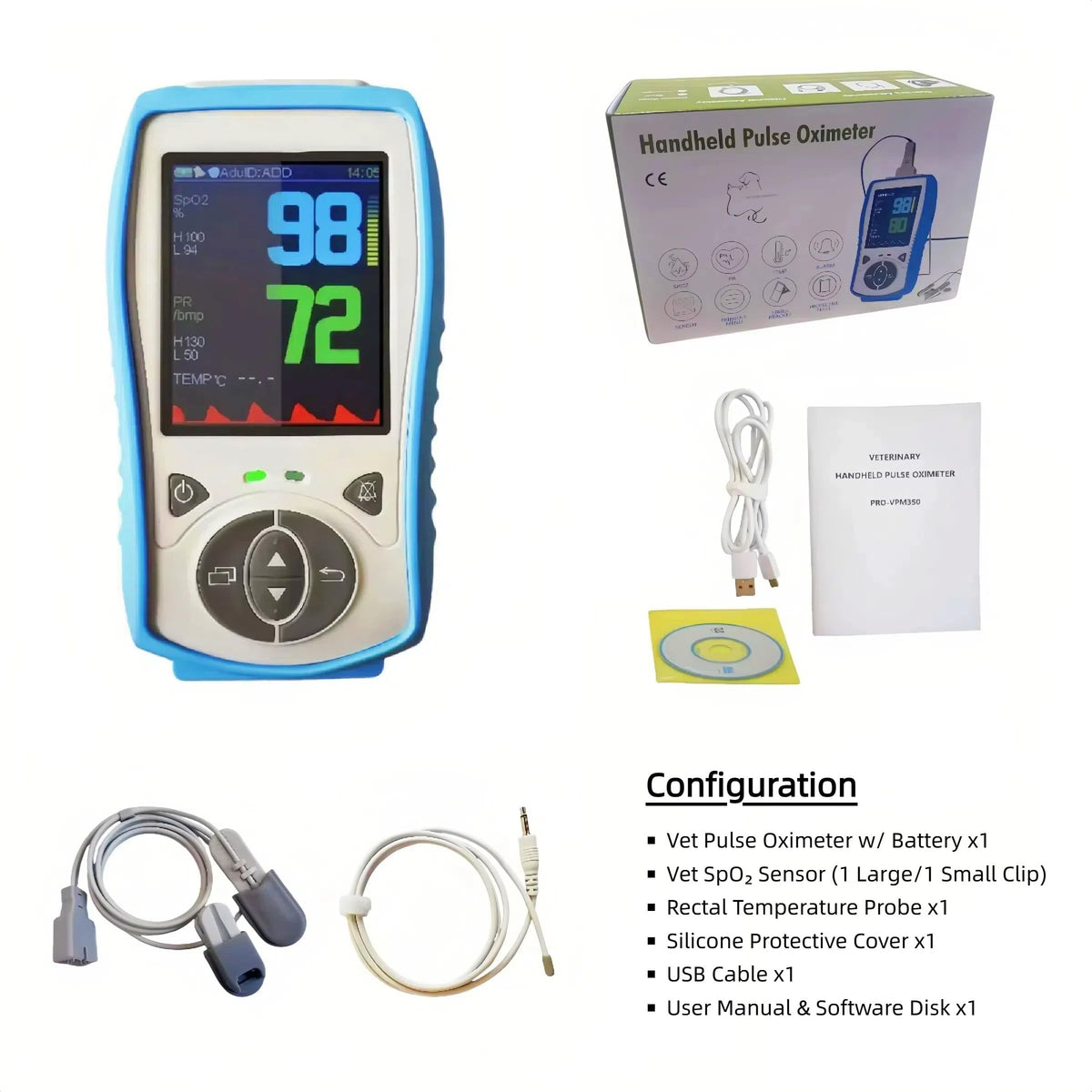 Veterinary Handheld Pulse Oximeter with Temperature Monitoring