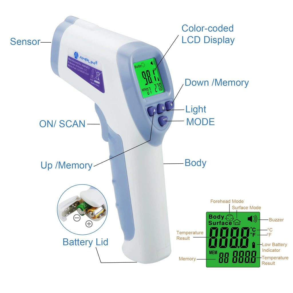 Non-Contact Infrared Forehead Thermometer, 4-Pack