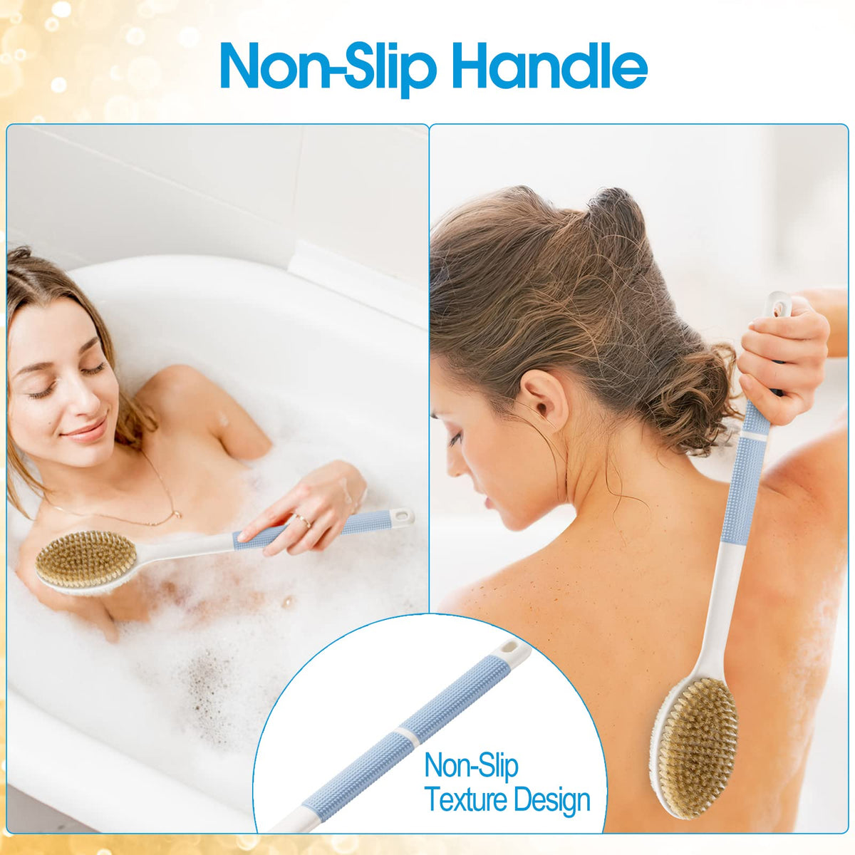 Long Handle Body Scrubber with Dual Bristles