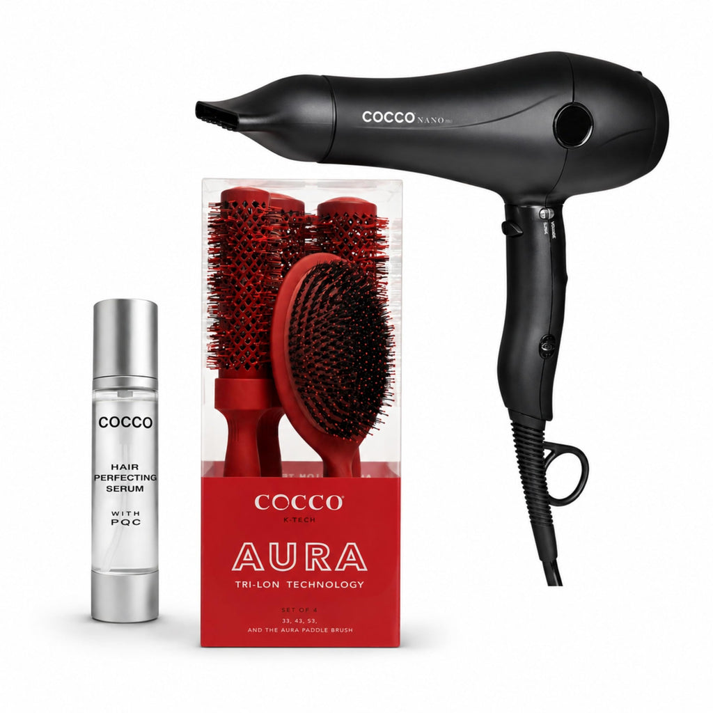 Professional Hair Styling Bundle with Dryer, Brushes & Serum