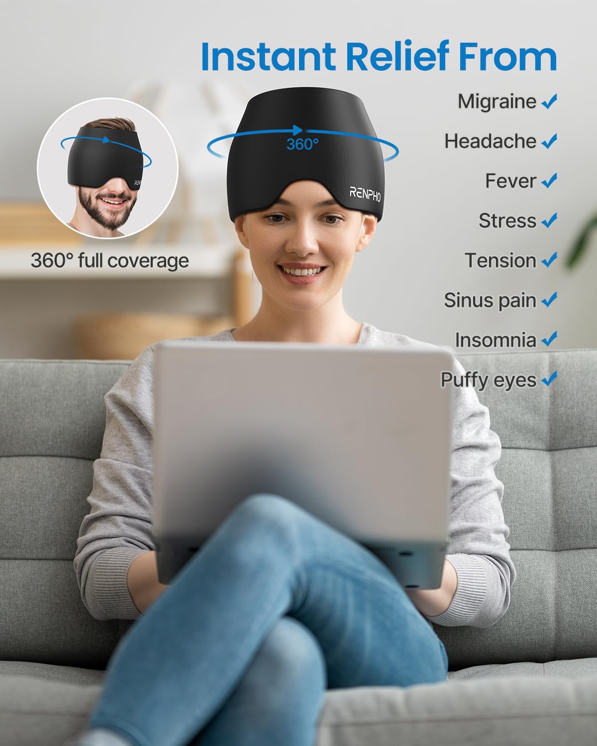 RENPHO Migraine Ice Head Wrap & Eyeris 3 Eye Massager