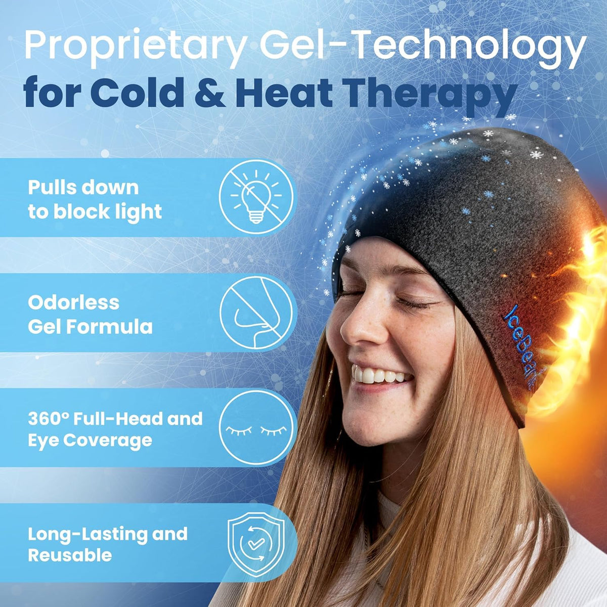 IceBeanie Migraine Relief Cap Bundle with Black, Blue & Pink Caps