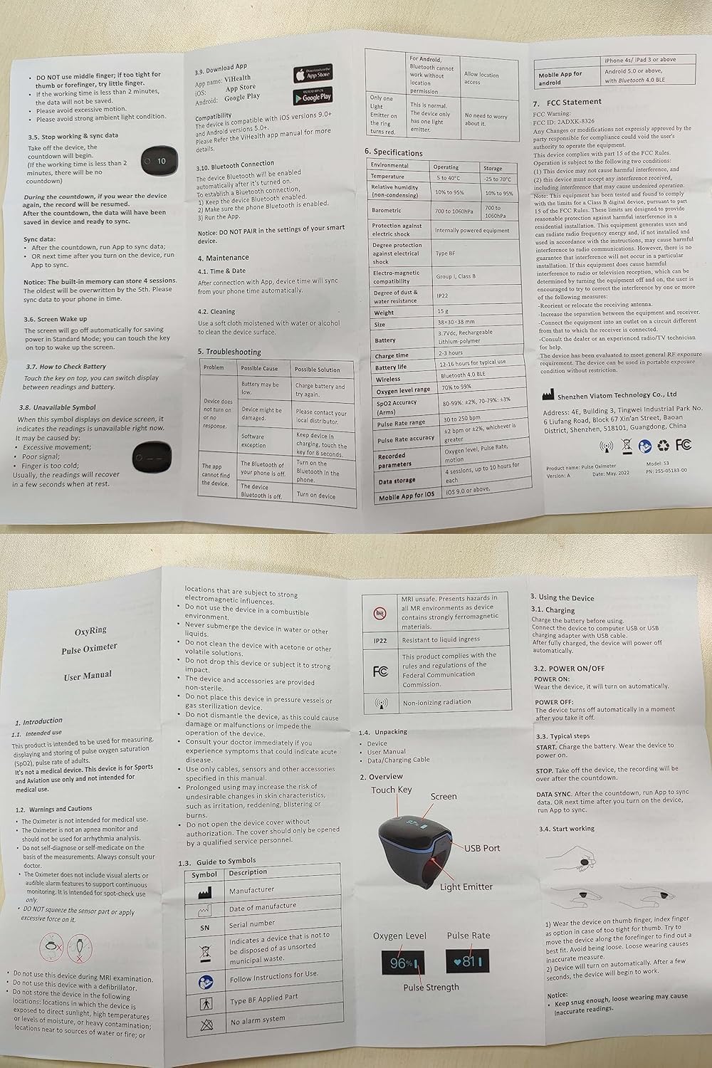 Wearable Bluetooth Finger Pulse Oximeter