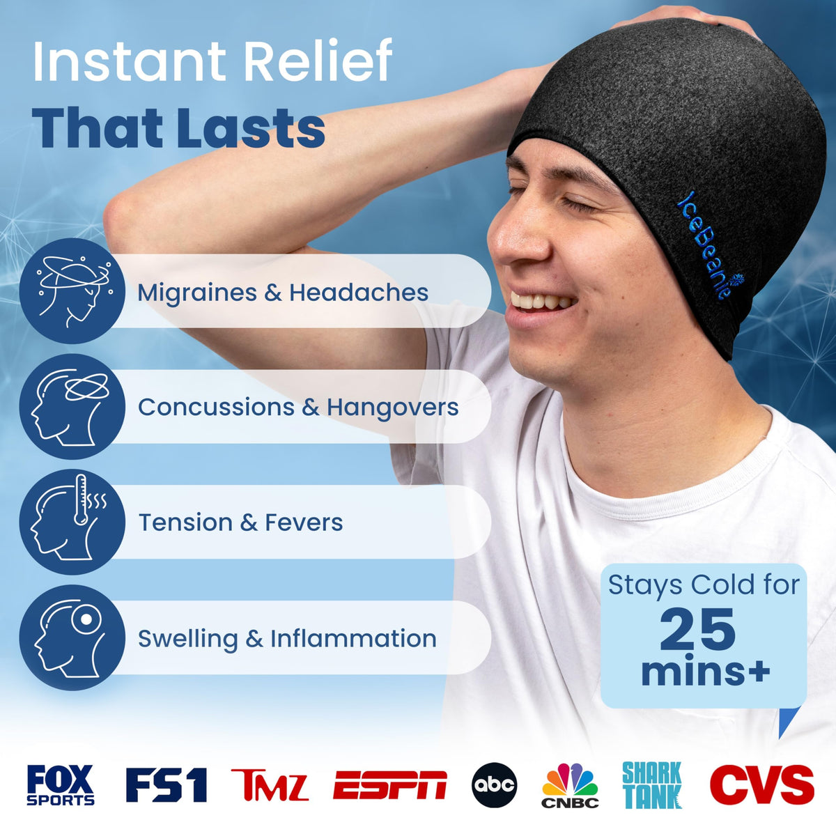 IceBeanie Cold Therapy Bundle with Cap, Eye Mask & Small-Medium Ice Sleeve