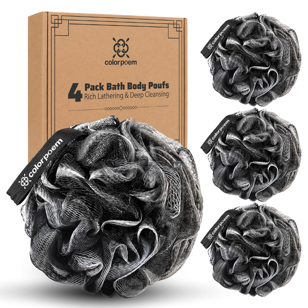 Large Mesh Shower Loofah Body Scrubber, 4-Pack