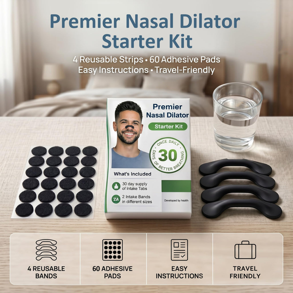 Reusable Nasal Strips for Breathing & Snoring, 30-Piece