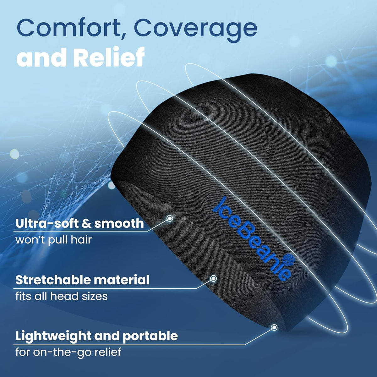 IceBeanie Migraine Relief Cap Bundle with Black, Blue & Pink Caps