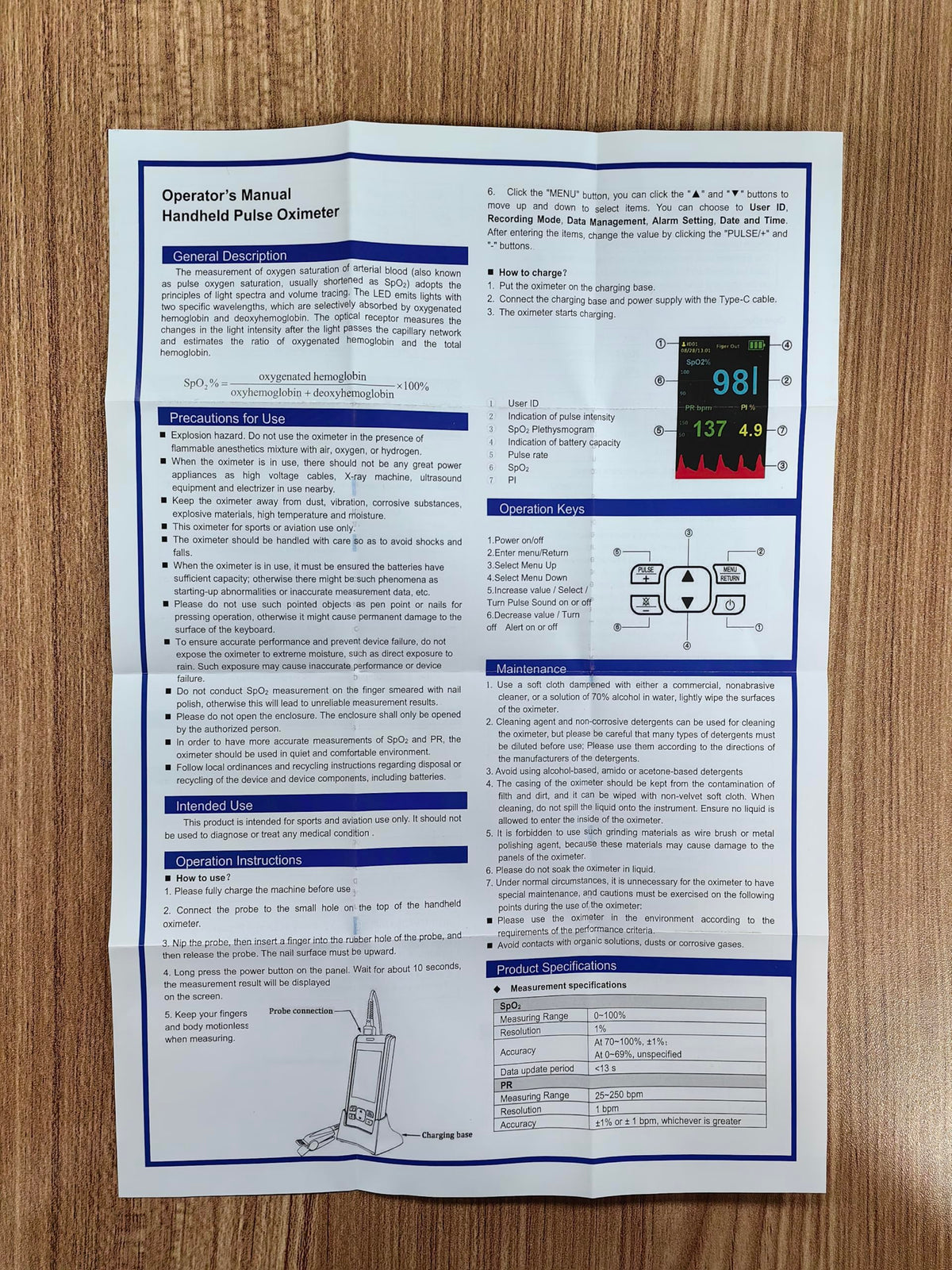 Handheld Fingertip Pulse Oximeter